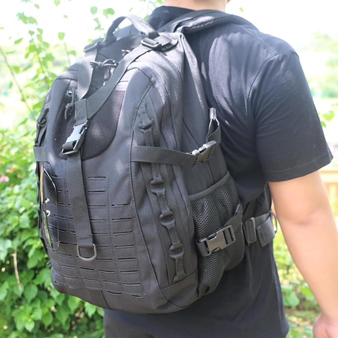 Military Tactical Backpack For Men Laser-Cut Molle Daypack 3 Day for HikingWorkingTravel (black)