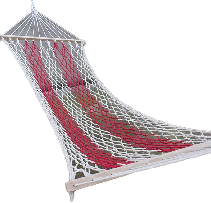 Portable Hammock Mesh Camping Hammock Thick Rope Hammocks with Sticks for Outdoor/Indoor Patio Backyard for Backpacking Beach (Color : Red+Dedicated Strap)
