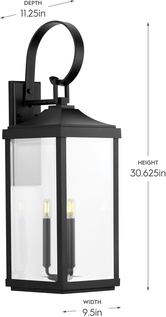 Gibbes Street Collection 3-Light Clear Beveled Glass New Traditional Outdoor Large Wall Lantern Light Textured Black