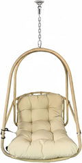 Foldable Rattan Hanging Egg Chair with Guardrail and Cup Holder for Indoor and Outdoor Relaxation in Patio Garden or Living Space - Ergonomic Design with Cushion and Pillow