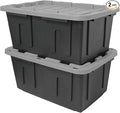 CX BLACK &amp YELLOW 27-Gallon Heavy Duty Tough Storage Container &amp Snap-Tight Lid Black &amp Grey (14.3H x 20.6W x 30.6D) Weather-Resistant Design and Stackable Organization Tote [2 Pack]