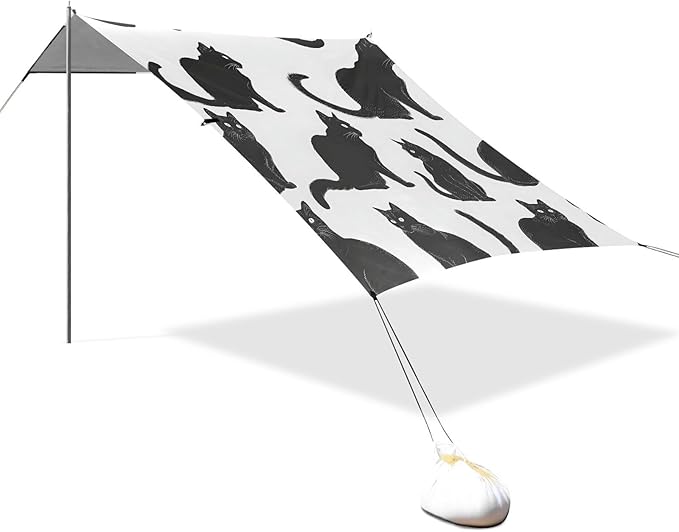 ALAZA Black Cats Silhouettes Pattern Beach Tent Sun Shelter UPF50+ Protection Beach Shade Canopy w/ 4 Sandbags for Outdoor Camping Fishing Backyard Fun Picnic 10x9 ft