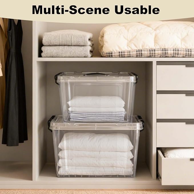 360 QT Clear Storage Bins with Lids 4 Pack 90 QT Heavy-Duty Stackable Plastic Organizer Containers BPA-Free See-Through Totes for Garage Home Office Closet &amp Toy Organization
