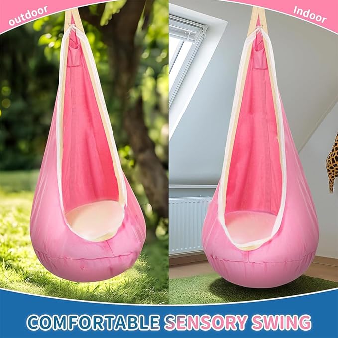 Light Up Swing Chair Hammock Chair Indoor Outdoor for Kids Pod with LED Lights Soft and Safe 176 lb. Load Capacity Easy Installation Perfect for Bedroom Garden and Playroom (Pink)