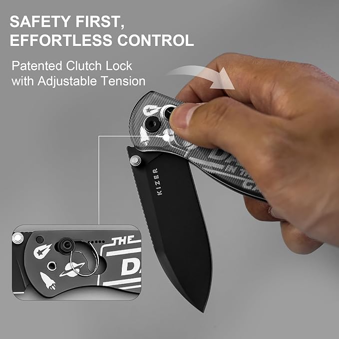 Kizer Drop Bear EDC Pocket Knife 2.97” Nitro-V Blade Acrylic Handle Folding Knife with Thumb Stud Opener Clutch Lock EDC Knives for Father Dad Gift V3619A11
