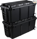 Sadstory 20 Gallon Plastic Wheeled Industrial Storage Tote Heavy-Duty Industrial Storage Toolbox with Compartment 2 Pakcs Black