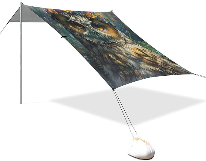 ALAZA Owl Wreath of Flower on Head Beach Tent Sun Shelter Portable Canopy Sunshade for Outdoor Camping Picnics Backyard Fun 10x9 ft