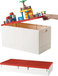 SHIMOYAMA 53 Qt. Folding Storage Box with Large Building Lid for Lego Duplo Blocks 13 Gallon Collapsible Organizer for Lego Bricks (Red)