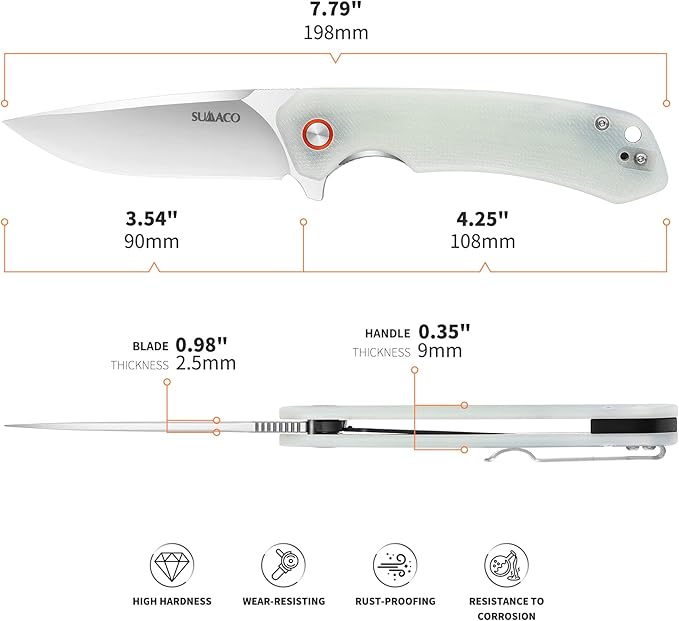 Pocket for Men Knife D2 Steel &amp G10 Handle 3.54 Blade Length Pocket Knives With Clip &amp Folding Knives - EDC Camping Fishing Outdoor Jade