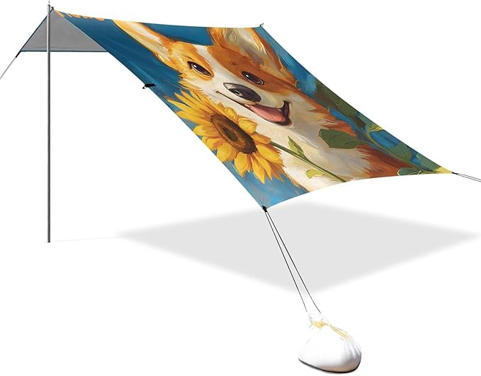 ALAZA Cute Corgi Sunflower Beach Tent Sun Shelter Portable Canopy Sunshade for Outdoor Camping Picnics Backyard Fun 10x9 ft