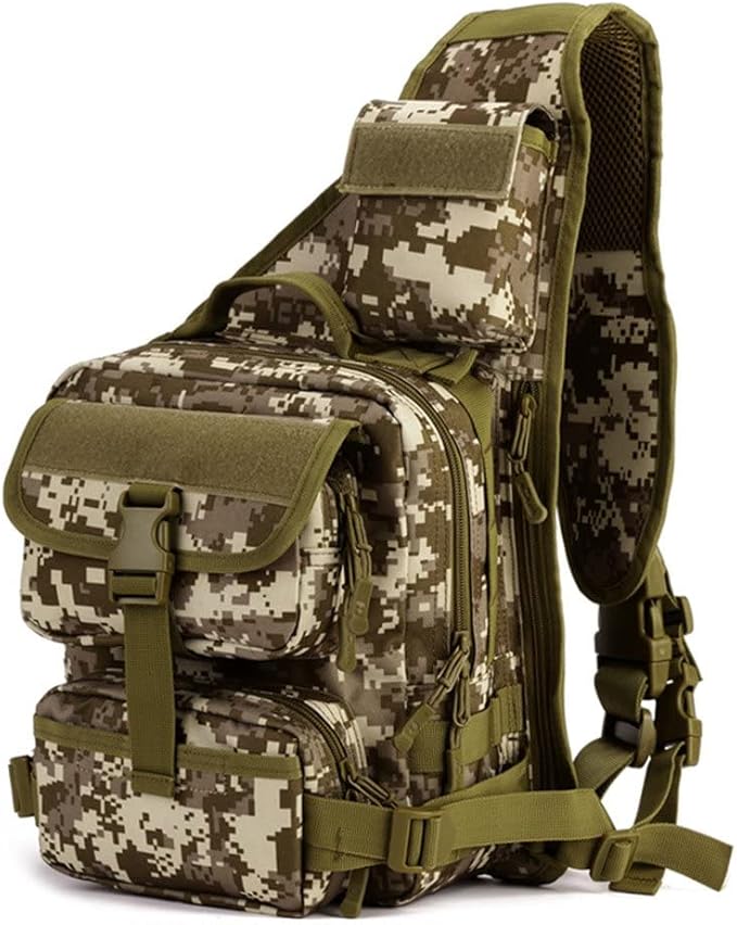 UNISTRENGH Men's Tactical Sling Bag Sling Backpack Military Shoulder Bag MOLLE Assault Range Bag for Outdoor Camping Hunting (Desert Camouflage)