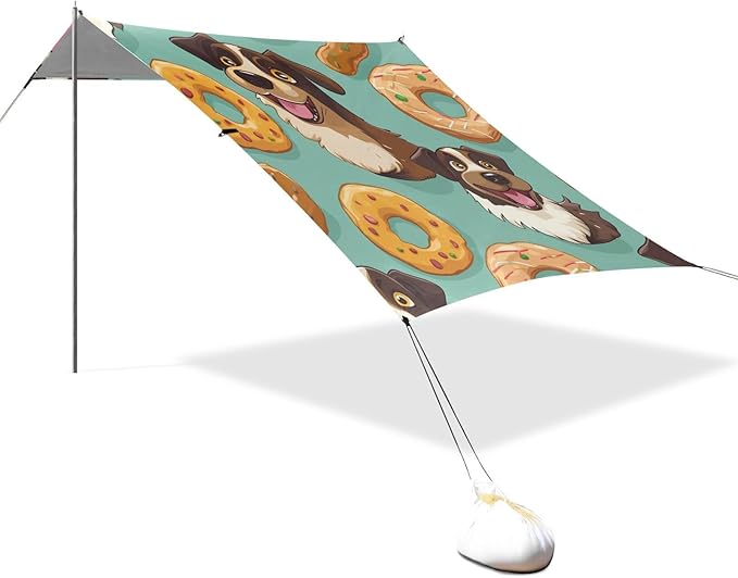 ALAZA Cute Dog Donut Beach Tent Sun Shelter Portable Canopy Sunshade for Outdoor Camping Picnics Backyard Fun 10x9 ft