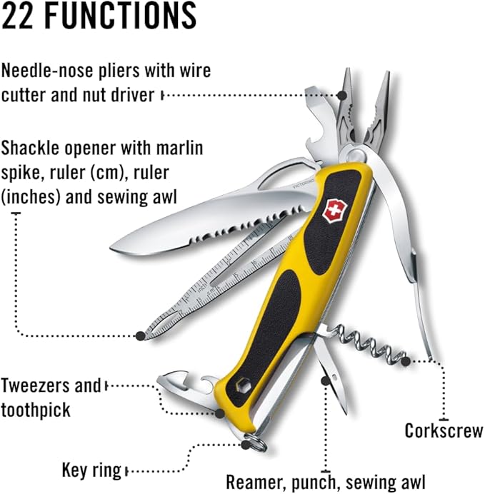 Victorinox Ranger Boatsman MW Grip 22 Function and 2 Component Grip Swiss Army Pocket Knife Yellow/Black