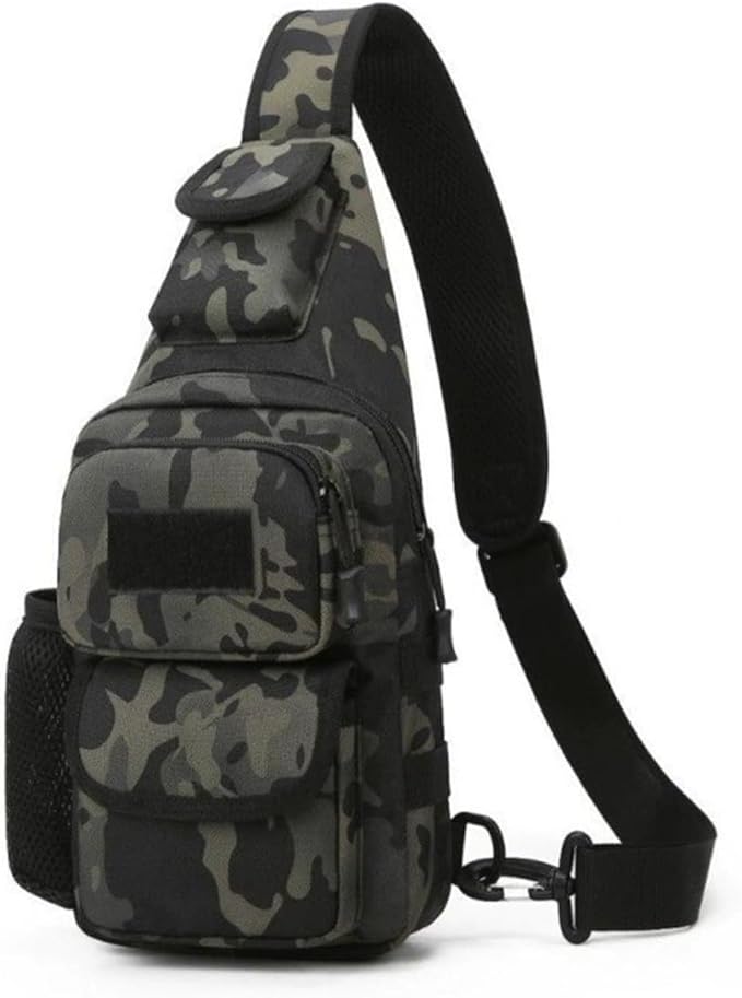 Tactical Chest Pack Modular Strap System Camouflage Sling Bag for Outdoor(Black grey)
