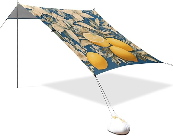 ALAZA Lemon Floral Butterfly Beach Tent Sun Shelter Portable Canopy Sunshade for Outdoor Camping Picnics Backyard Fun 10x9 ft