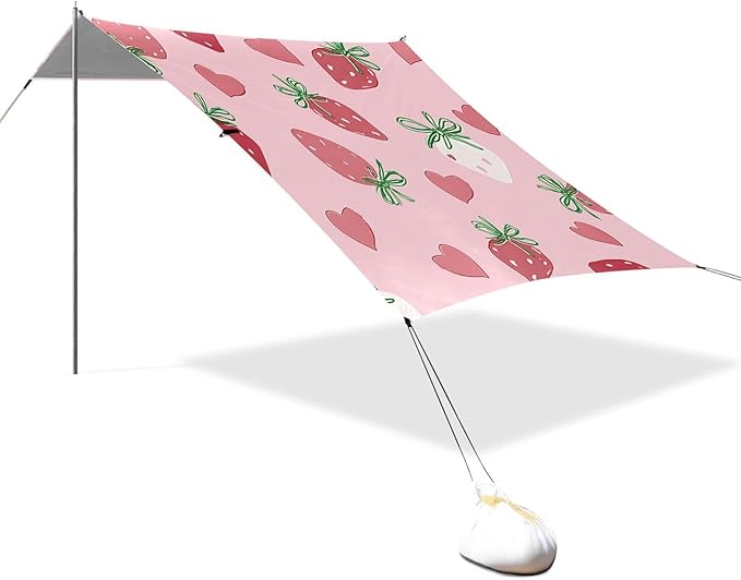 ALAZA Strawberry Bow Heart Pattern Beach Tent Sun Shelter Portable Canopy Sunshade for Outdoor Camping Picnics Backyard Fun 10x9 ft