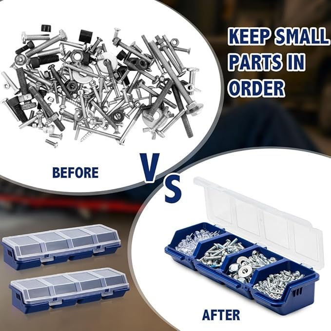 4 Pcs Screw Organizers and Storage Bins Plastic Hardware Organizer Box with Locks with Compartment Bolt Organizer Blue