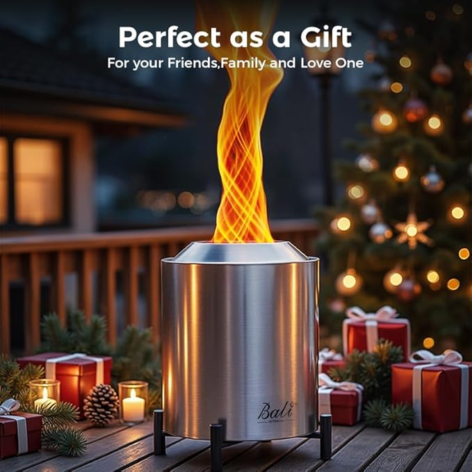 BALI OUTDOORS 6.5 inch Tabletop Fire Pit Round Stainless Steel Table Top Firepit Small Outdoor Smokeless Firepit Portable Silvery