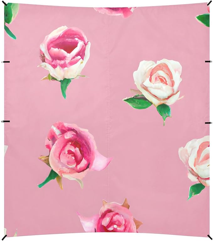 Watercolor Roses Pink Beach Tent Sun Shelter Set UPF50+ UV Protection 10.5 x 9.19 FT Camping Shade Canopy with Sandbags Sand Anchors Carrying Bag and Others
