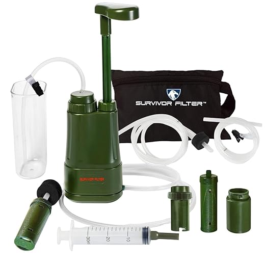 Survivor Filter PRO Extender Series – Portable Water Filter Pump with Extra Replacement Filters – Tested in USA Labs – Bacteria Parasite and Virus Removal – Ultimate Survival &amp Backpacking Gear