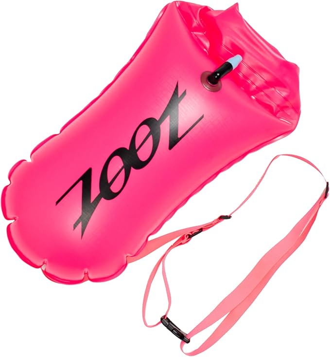 Zoot Ultra Swim Safety Buoy &amp Dry Bag High-Visibility Open-Water Safety Floatation Device with Storage for Long-Distance Swimming Training Sessions (15L) - Neon Pink - 15L