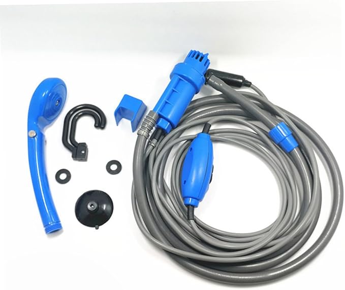 GARVALON Travel-Friendly 12v Portable Shower Camping Shower Set Auto Power Cable Pump and Hanging Hook for Outdoor Activities