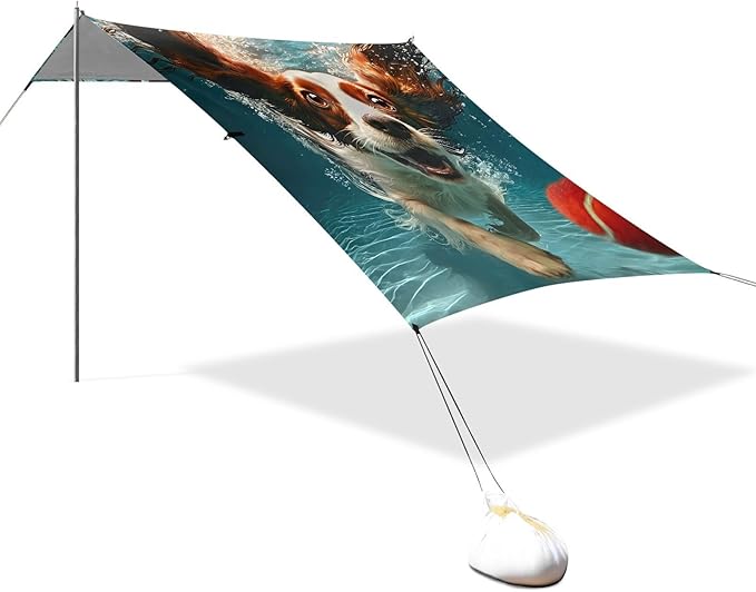 ALAZA Dog Plays Tennis Beach Tent Sun Shelter Portable Canopy Sunshade for Outdoor Camping Picnics Backyard Fun 10x9 ft