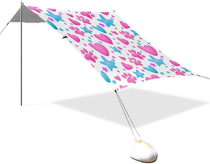 Beach Canopy with Windproof Ropes &amp Sandbags Beach Tent Sun Shade Sun Shelter for Camping Trips Fishing Backyard Fun or Picnics Heart