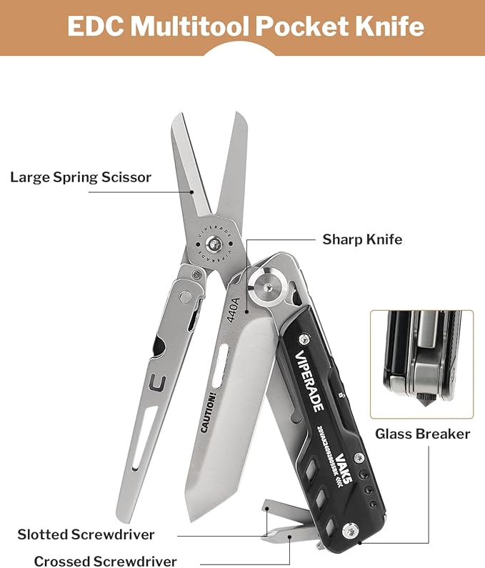 VIPERADE VAK5 Folding Knife with Scissors Pocket Multitool Knife with Belt Clip Prefect for Survival Housework Hunting Camping and Everyday Use (VAK5)