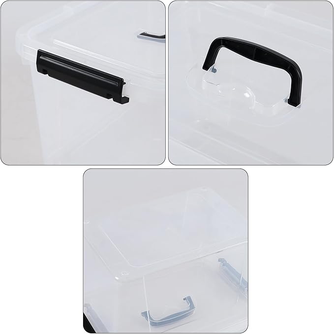 6 Quart Plastic Storage Bins with Handles Small Clear Lidded Storage Bins 6 Packs