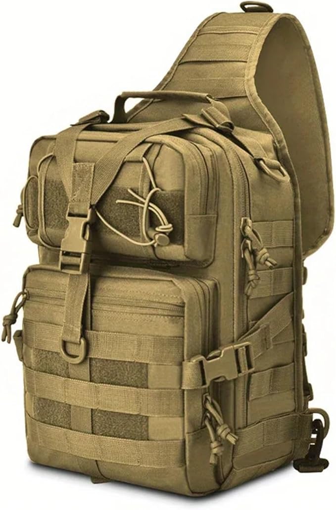 Tactical Sling Backpack Versatile Chest Bag Waterproof EDC Rucksack Bag for Outdoor Hiking Camping(Khaki)