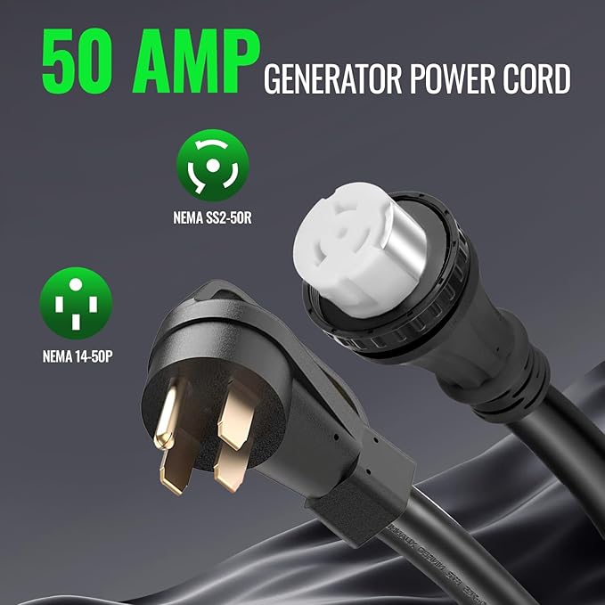 50 Amp 20FT RV Extension Cord Set with Power Inlet Box Heavy Duty NEMA 14-50P to SS2-50R Generator Cord 125/250V 12500W Twist Lock Cable for RV Trailer Camper Home Backup