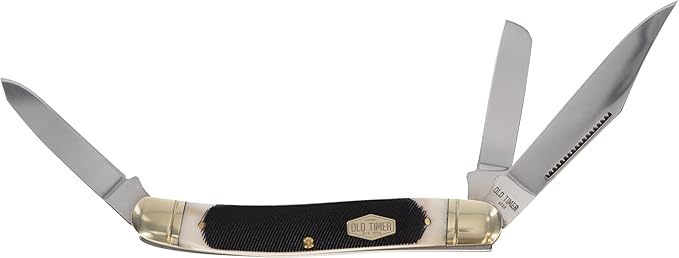 Old Timer 858OTB Genuine Bone Lumberjack Stockman Traditional Folding Pocket Knife with 3 Mirror-Polished High Carbon SS Blades and Ergonomic Handle for EDC Camping Whittling Hunting and Outdoor
