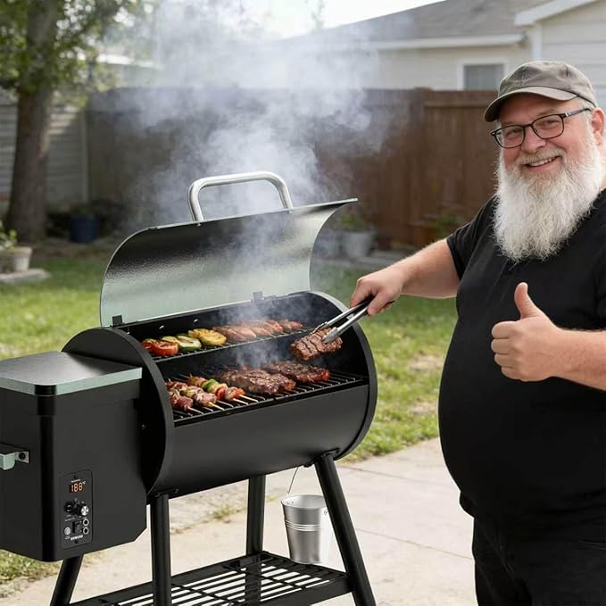 DAMNISS Electric Wood Pellet Smoker Grill 8 In 1 BBQ Grills for Outdoor Grill with Auto Feed &amp PID Temperature Control (180-450°F) and Rain Cover 456 Sq.In Cook Area for Backyard New House Gifts
