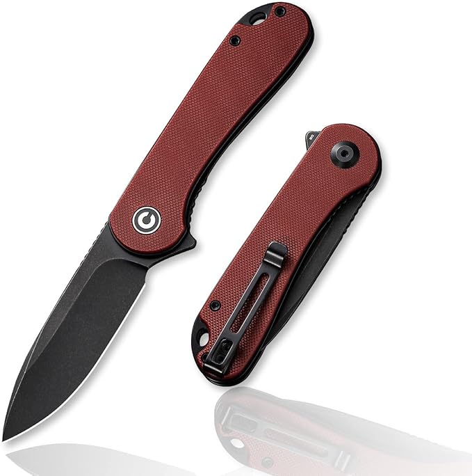 CIVIVI Elementum Pocket Folding KnifeBlack Stonewashed D2 Blade Burgundy G10 Handle Good for EDC Outdoor C907A-1