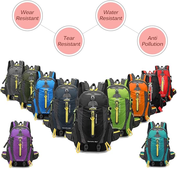 HUIOP Camping Backpack 40L Water Resistant Travel Backpack Camp Hike Laptop Daypack Trekking Climb Back Bags For Men Women