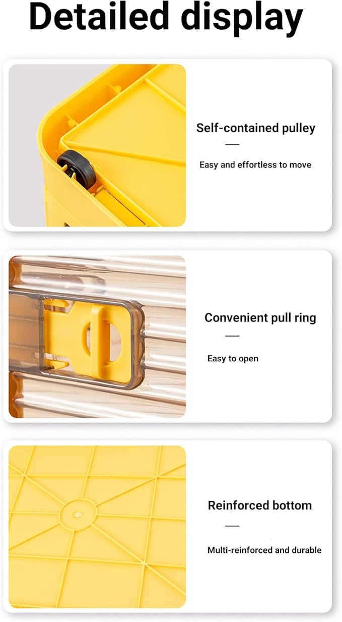 Folding Storage Bins 28 Liters 2 Pcs Yellow Plastic Storage Containers with Wheels Four Doors Foldable Stackable Plastic Box with Lids for Organization Storage Cart
