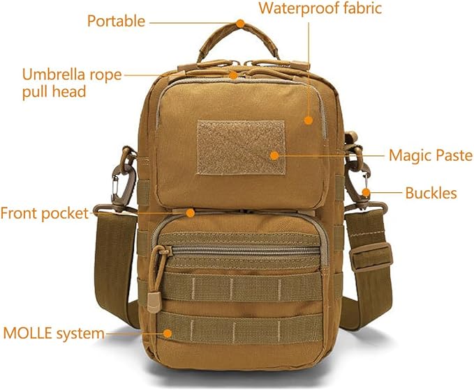 Small Tactical Messenger Bag For Men Shoulder Bags Travel Bag Crossbody Casual Pack (Black)