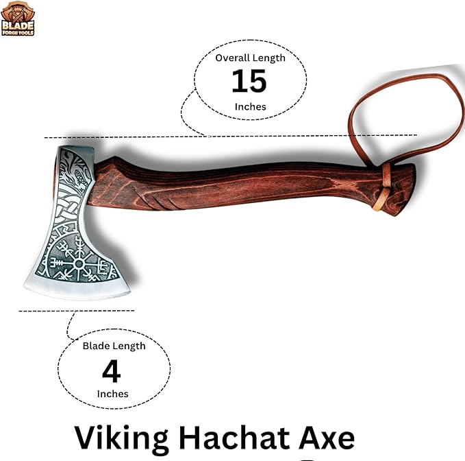 Fenrir &amp Vegvisir Camping Hatchet – Hand-Forged Tomahawk Axe with Premium Leather Sheath | Ideal for Camping Throwing &amp Outdoor Use