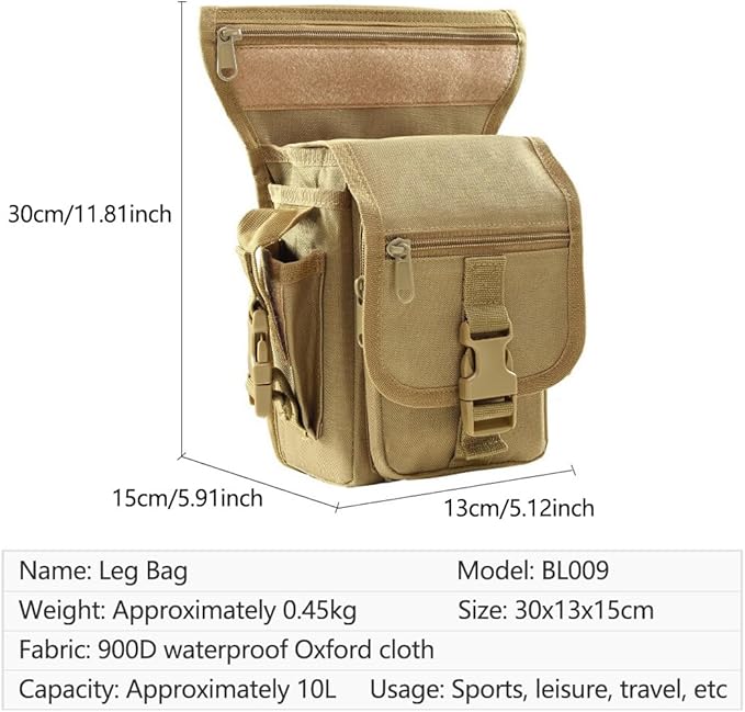 Waterproof Military Tactical Drop Leg Pouch Bag for Men Type B Cross Over Leg Rig Outdoor Bike Cycling Hiking Thigh Bag