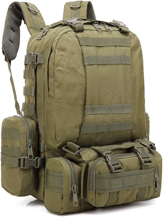 55L Military Tactical Backpack for Men Army 3 Day Assault Pack Large Camping Detachable Rucksack Molle Bag (Military Green)