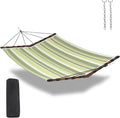 TegerDeger 12FT 2 Person Hammock Large Hammock Quick Dry 450LB Capacity with V Shaped Hardwood Spreader Bar &amp Nylon Rope for Outside Patio Garden Backyard Beach Poolside - Tender Green Stripe