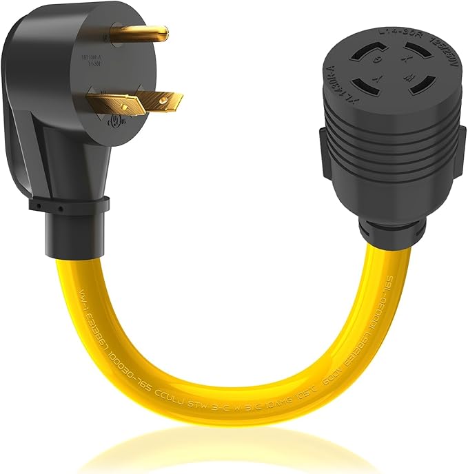 Generator Transfer Switch Adapter Cord TT-30 RV 30Amp to L14-30 Flexible with Ergonomic Handle 30 Amp 3 Prong to 4 Prong 10 AWG Generator Plug Adapter RV Generator Plug to Inlet Box 1FT