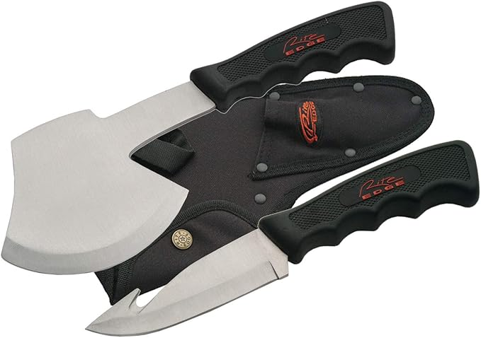 Rite Edge 2-Piece Hunting Knife and Hatchet Set – Stainless Steel Gut Hook and Survival Axe with Nylon Sheath for Camping Hiking and Outdoors