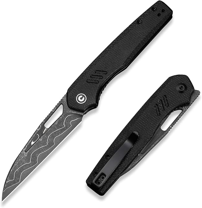 CIVIVI Guile Pocket Knife Folding Knife for EDC 3.25 Damascus Blade Micarta Handle with Reversible Deep-Carry Clip C24062B-DS1