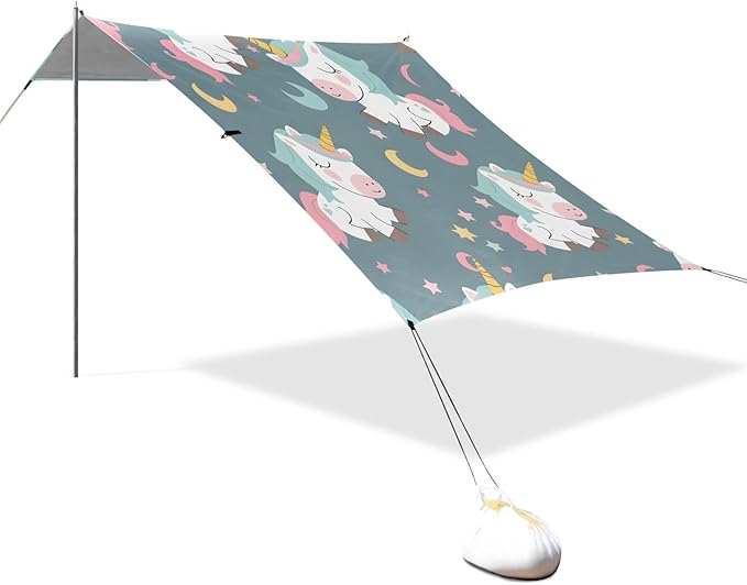 ALAZA Unicorn Star Moon Pattern Beach Tent Sun Shelter Portable Canopy Sunshade for Outdoor Camping Picnics Backyard Fun 10x9 ft