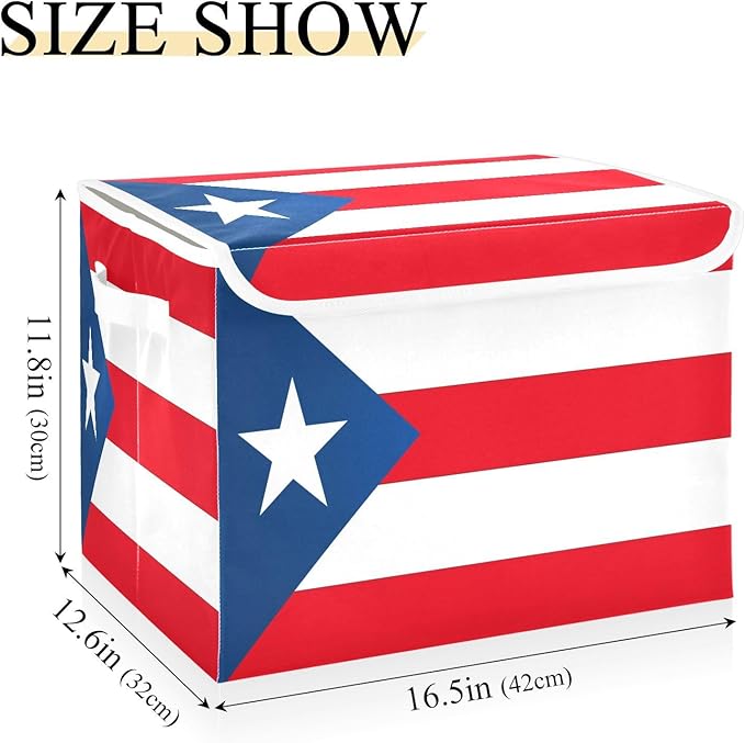 Puerto Rico Flag Puerto Rican National Red Storage Containers with Lids Foldable Box Organizer Extra Large Storage for