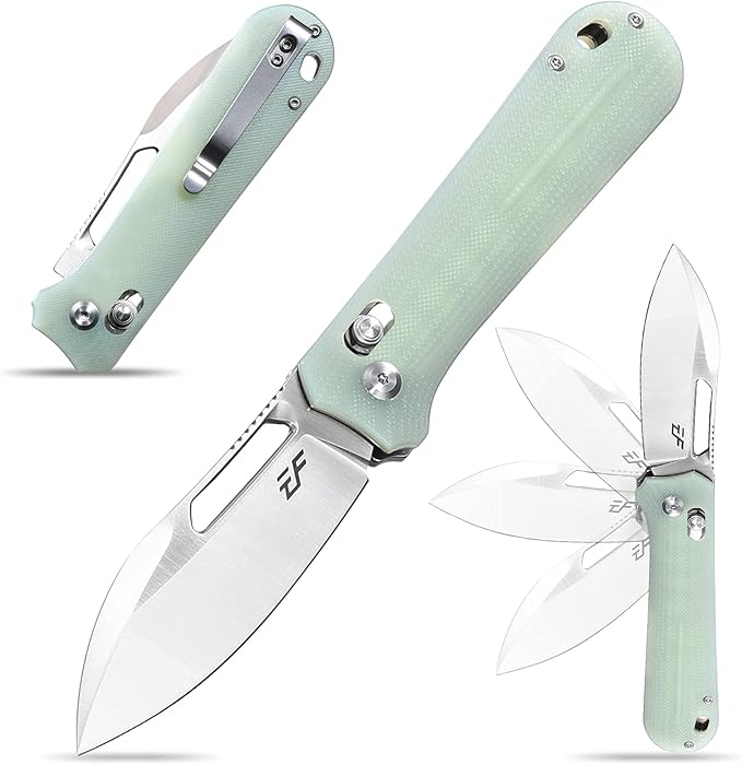 Eafengrow EF963 Folding Knife D2 Steel Blade G10 Handle EDC Tool Knives for Outdoor Working Camping (Jade)