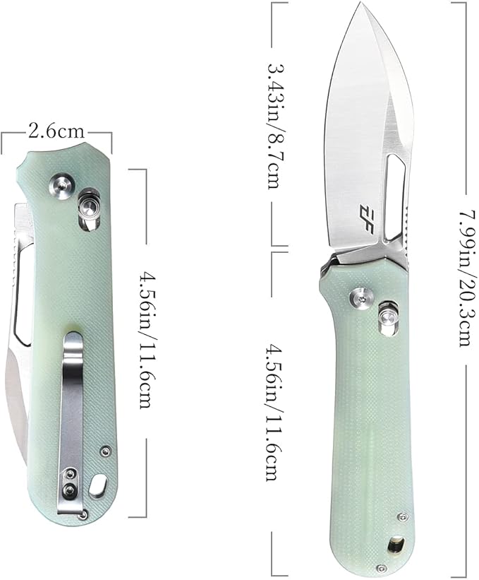 Eafengrow EF963 Folding Knife D2 Steel Blade G10 Handle EDC Tool Knives for Outdoor Working Camping (Jade)