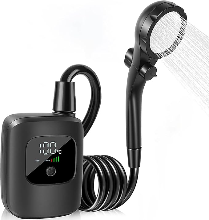Portable Electric Outdoor Shower with Digital Display IPX8 Waterproof 3 Water Flow Modes Spray Gun Mode for Camping Car Washing Pet Bathing Garden Watering